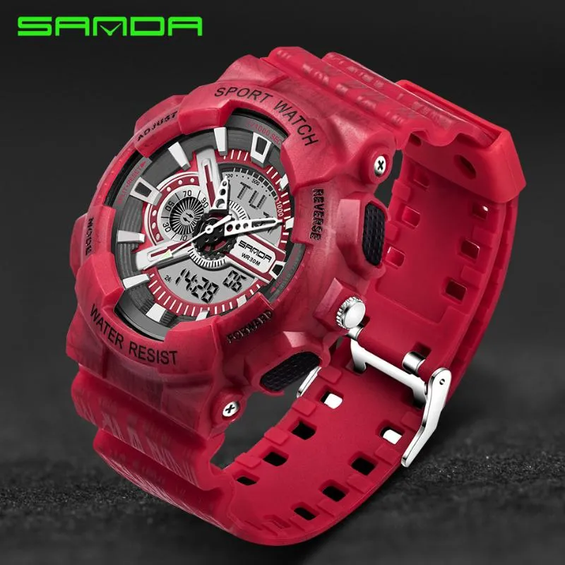 Męskie zegarki Top Sanda Digital-Watch G Styl Wojskowy Sport Mężczyźni LED Quartz Cyfrowy Zegarek Reloj Hombre Wristwatches