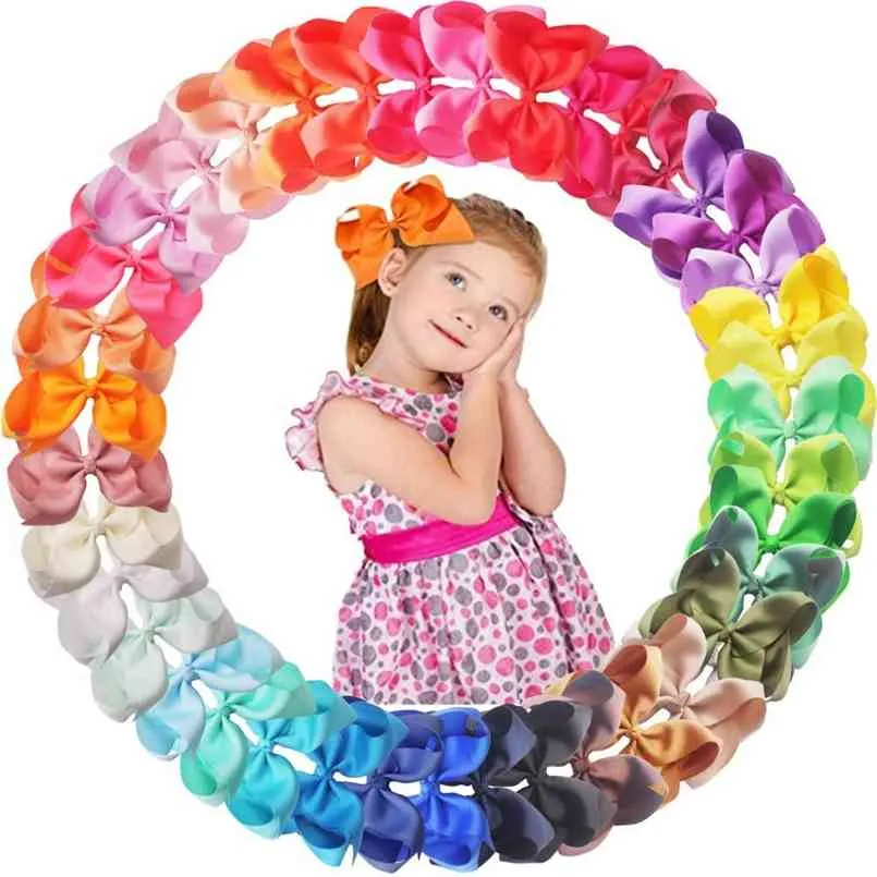 40 Colors 6Inch Hair Bows Clips Large Big Grosgrain Ribbon Hair Bows Alligator Clips Hair Accessories for Girls Toddler Kids 210812