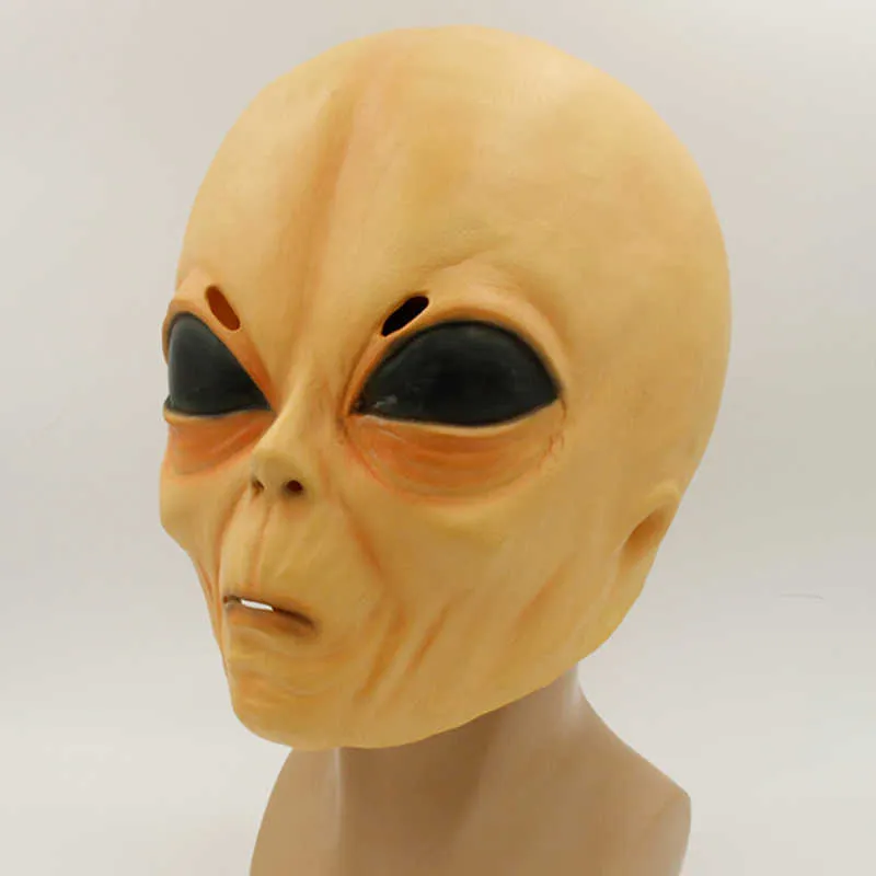 Drôle Alien Cosplay Masque Latex Effrayant Full Face UFO Masques Adulte Halloween Mascarade Costume Props Q0806