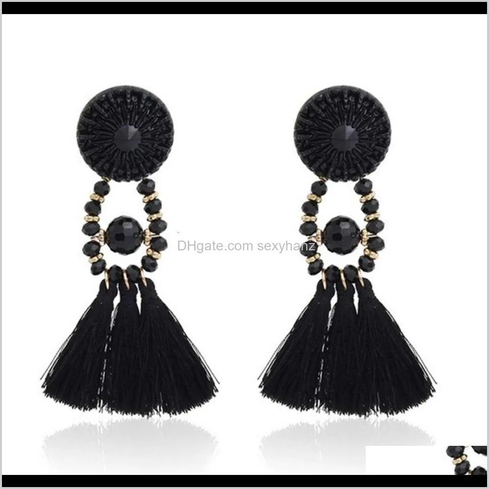 fashion earrings long women`s black crystal bohemian tassel earrings temperament earrings