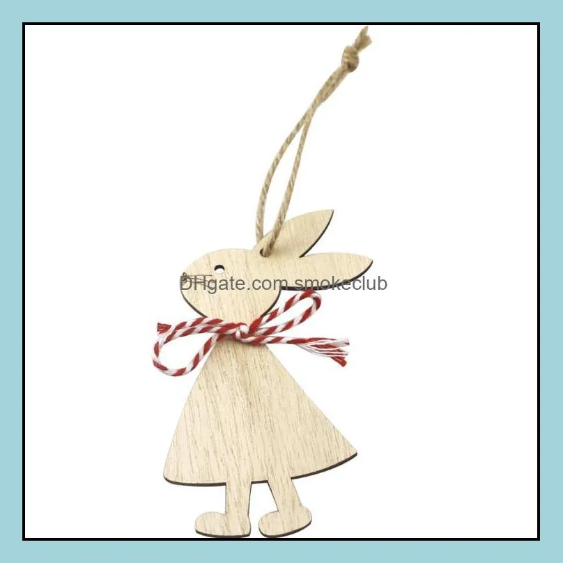 Easter Wooden Pendants Decorations Pendant DIY Carved Wooden Rabbit Hanging Pendants Ornaments Creative Wooden Craft Party Favors