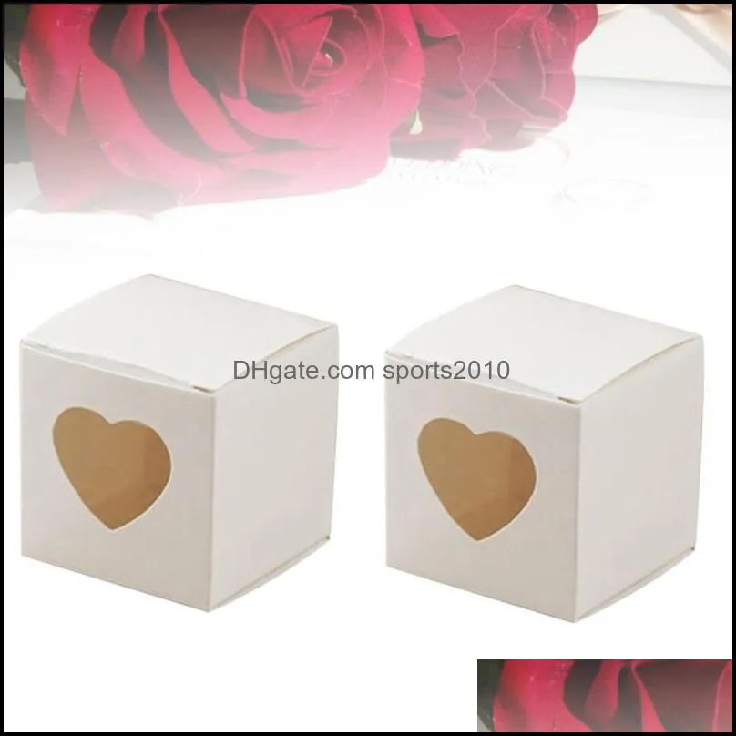 50 Pcs Square Kraft Paper Candy Boxes PVC Transparent Heart-shaped Window Cupcake Favor Boxes Wedding Party Accessories (Kraft