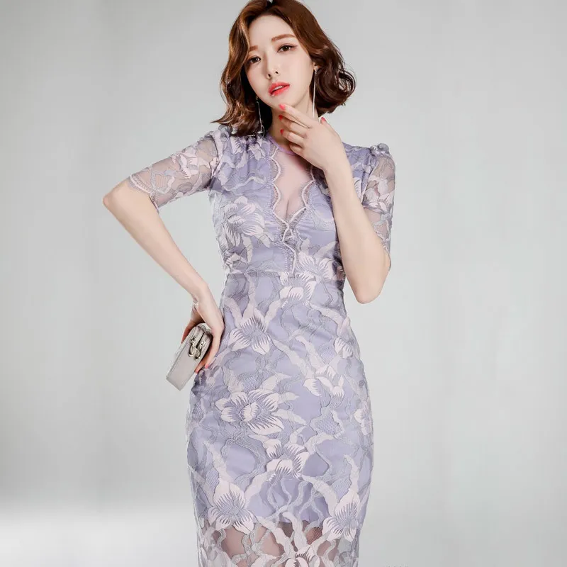 Fluffy sleeve pencil dress チャコールM Fluffy sleeve pencil dress|LE'RURE