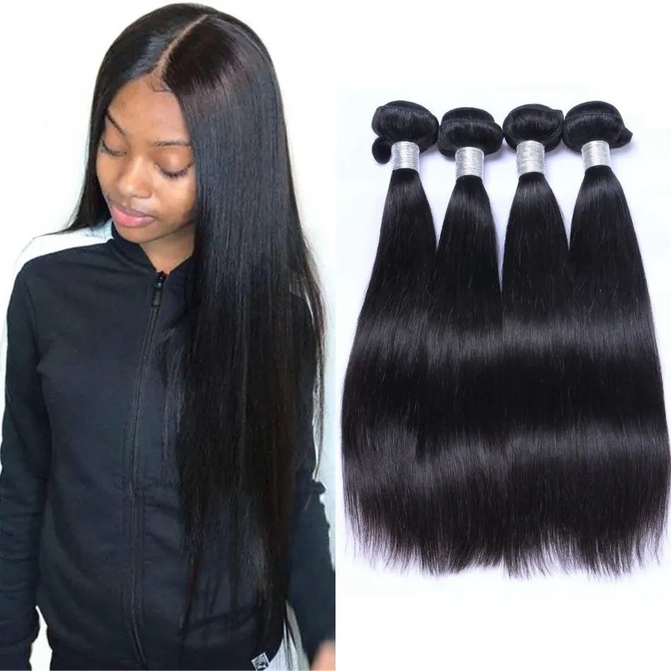 Straight Malaysian Human Hair Weave 3 4 Bundles Raw Virgin Doule Drawn Natural Color 8-26 inch