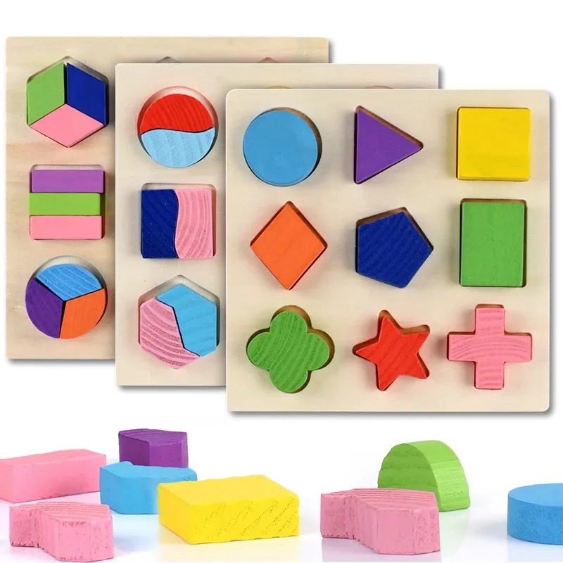 Holz Geometrische Formen Blöcke Puzzle Sortieren Mathematik Ziegel Vorschule Lernen Lernspiel Baby Kleinkind Spielzeug für Kinder W2