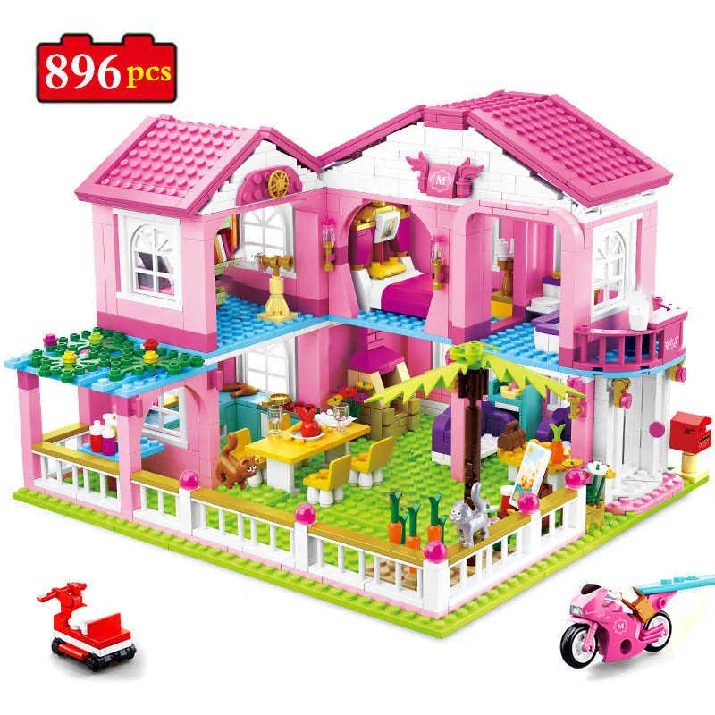 896pcs City Girl Friends Big Garden Villa Model Building Blocks Brick Yacht Playmobil Bricks High Tech Toys For Children Gifts Q0624