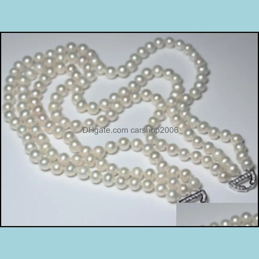 9-10mm 3 Rows White Natural Pearl Beaded Necklace 18inch 19inch 20inch 925 Silver Clasp Women`s Gift Jewelry