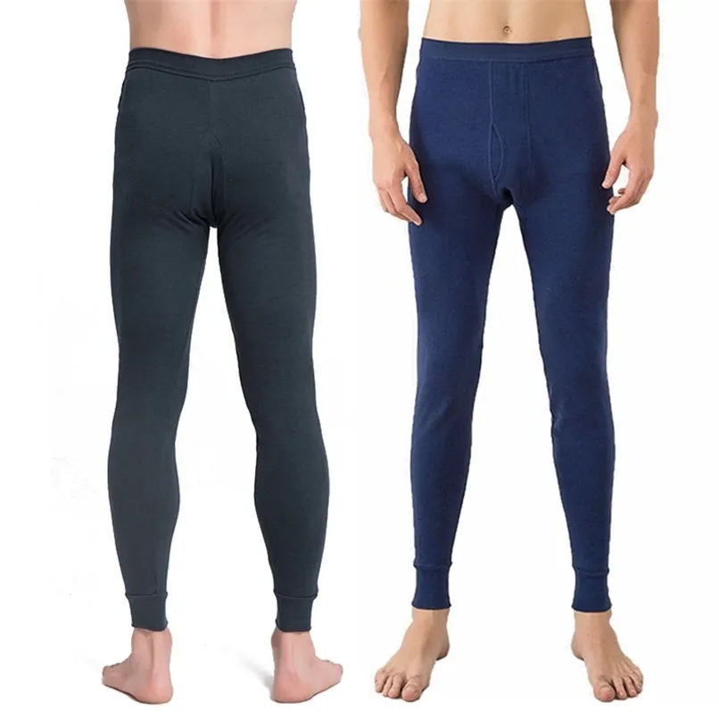 Caleçons longs en coton pour hommes Pantalons thermiques chauds Respirant Sous-pantalon Couleur unie Sous-vêtement thermique Hommes Vêtements de nuit Respirant 211110