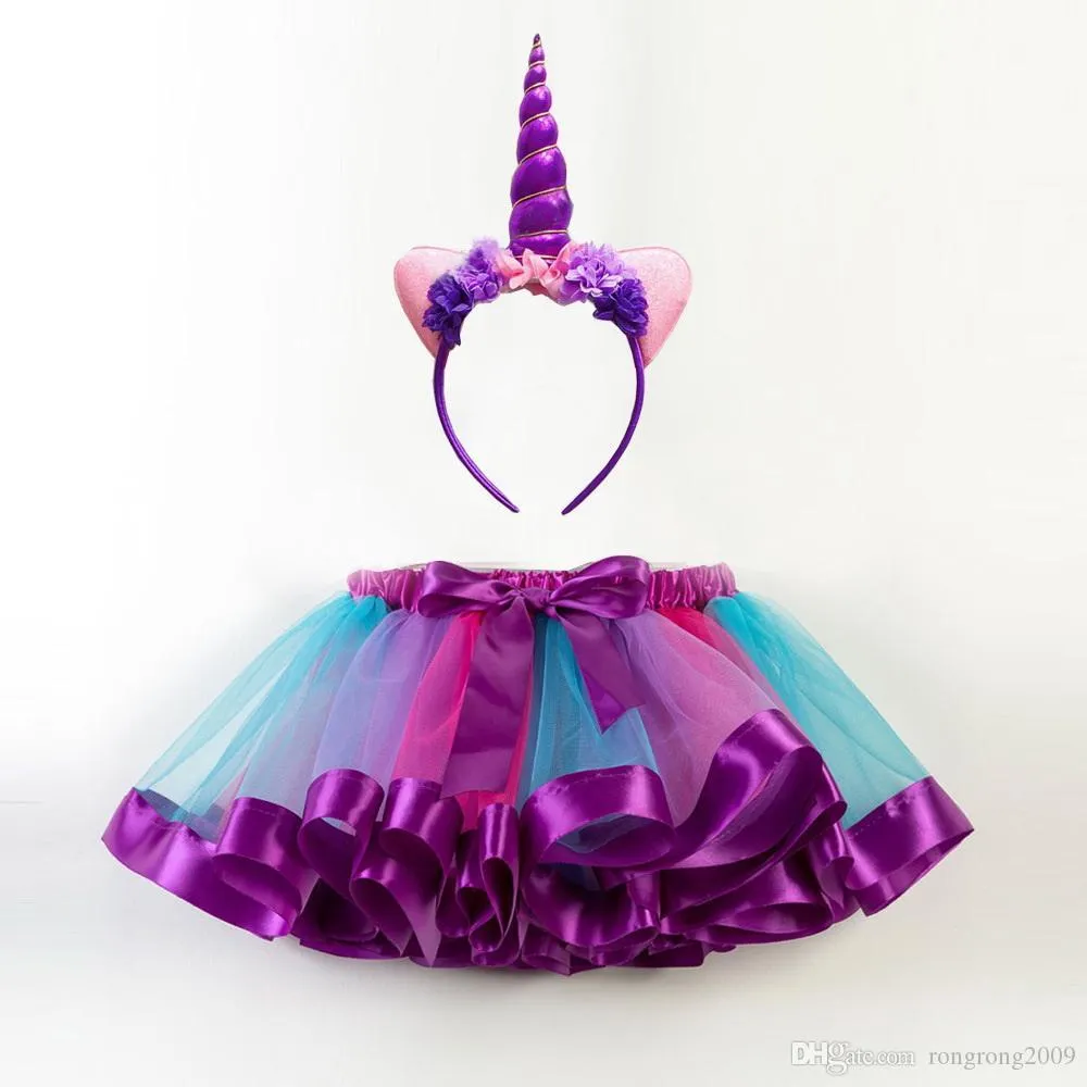 Rainbow Baby TUTU Skirt Colorful Fluffy Skirt with free Headwear Cute Dress Baby Clothes 2-11 Years CW001