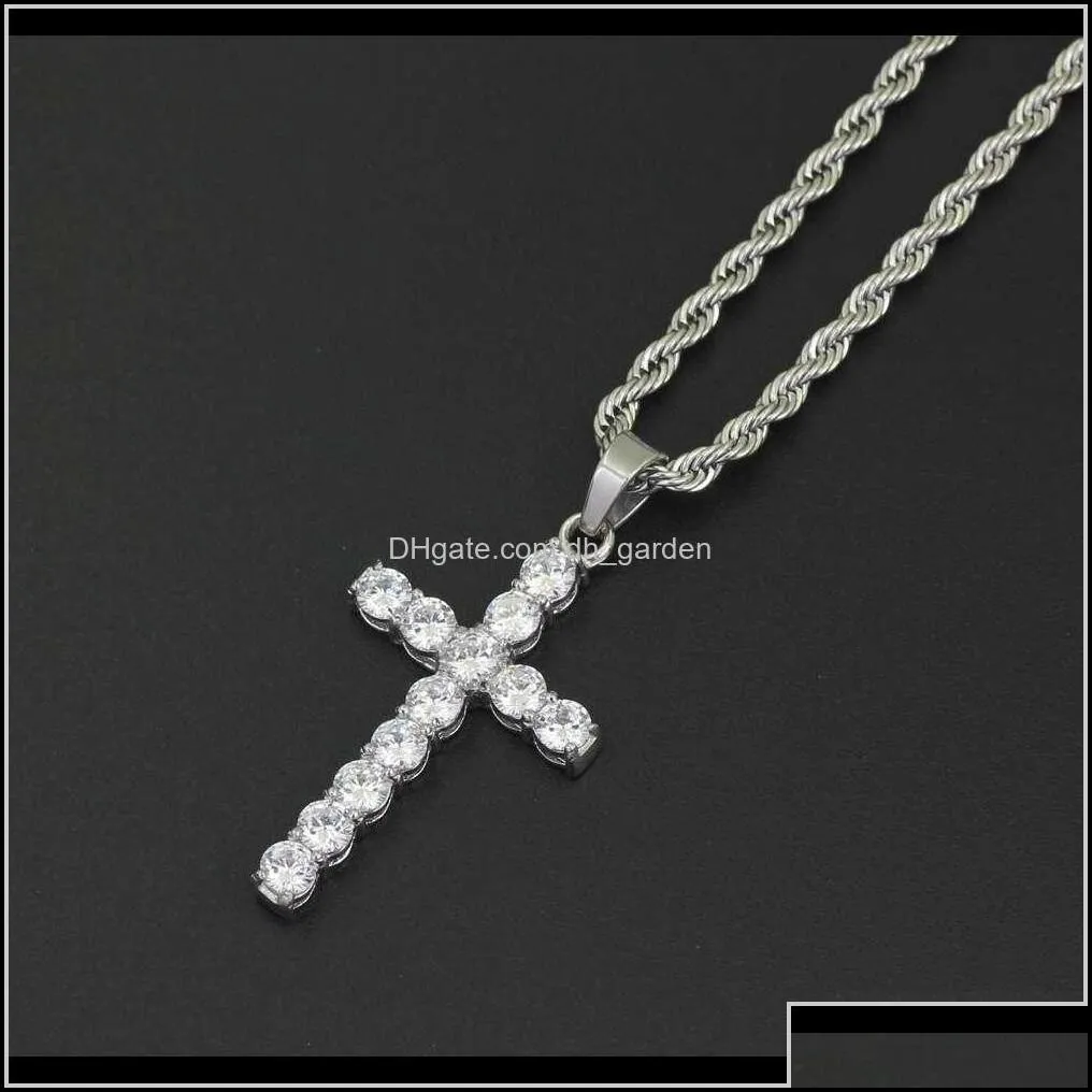 Pendants Drop Delivery 2021 Hip Hop Cross Diamonds Pendant Necklaces For Men Women Western Luxury Necklace Stainless Steel Cuban Chains