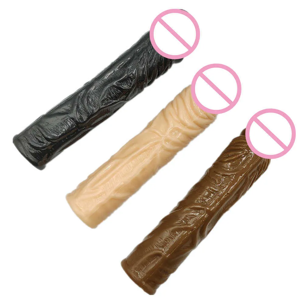 19CM Silicone Penis Sleeve Extender Realistic Penis Reusable toy Extension Sexy Toy for Men Cock Enlarger toys Sheath Delay293C