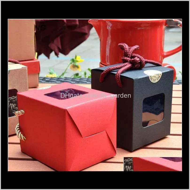 cake boxes transparent window kraft paper box foldable cupcake wrap package valentines day christmas gift packaging boxes sn2334