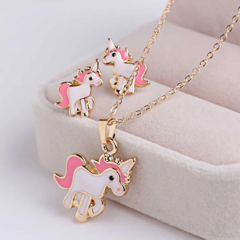 Jewelry Sets Luxury designer Bracelet 3PCS/Set Unicorn Cute Earrings Necklaces for Women Girl Animal Decorations Kits Gifts Wedding Party