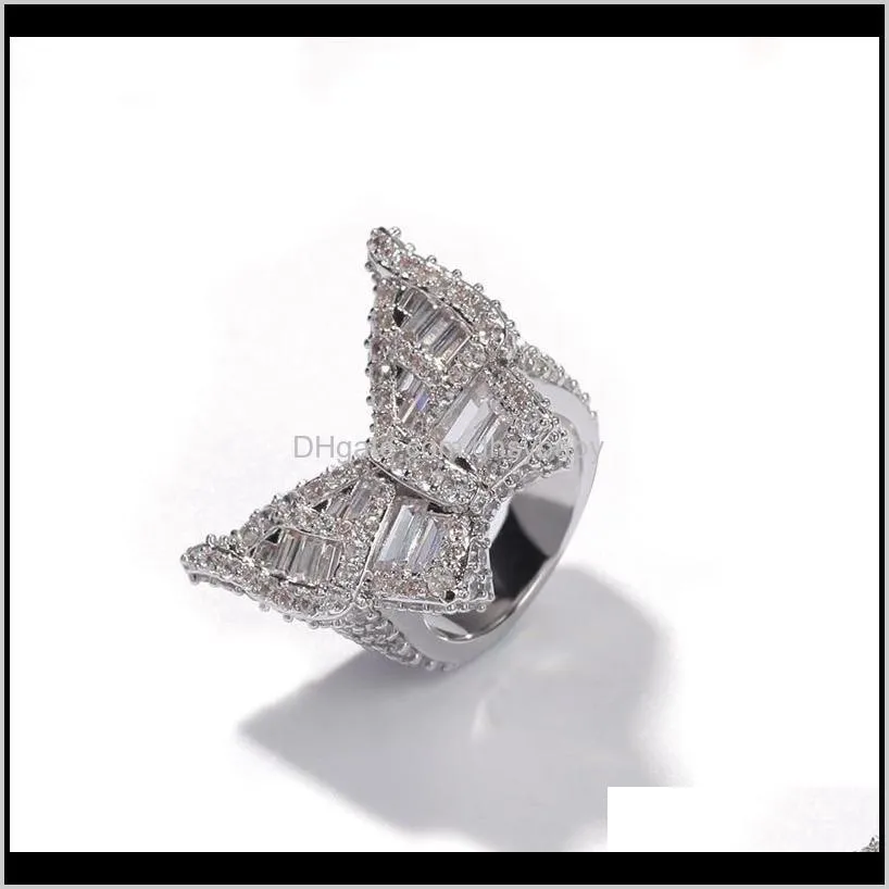 butterfly cz diamond rings micro paved iced out cubic zircon fashion mens hip hop gold ring jewelry