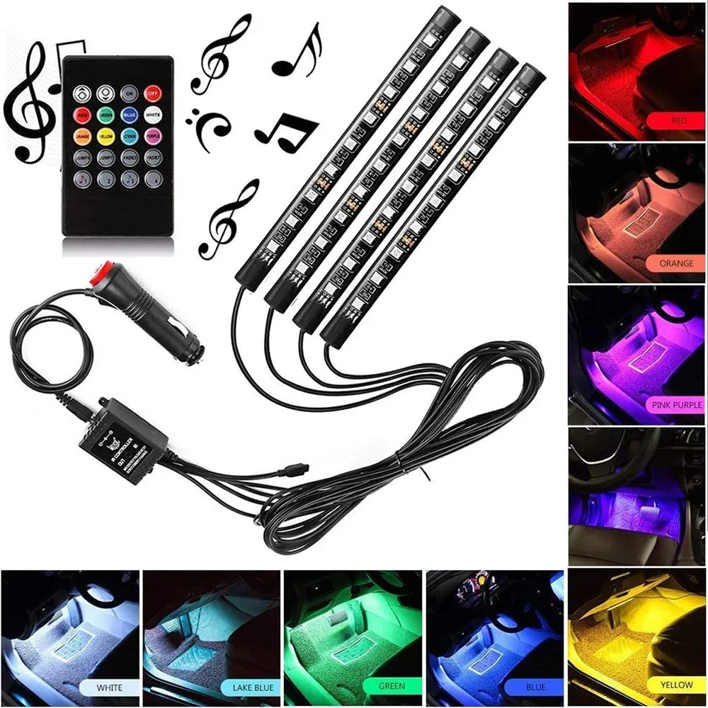 LED Car Foot Light Ambient Lamp With USB Cigarette Wireless Remote Music  Control RGB Auto Interior Decorative Atmosphere Lights From 10,26 €