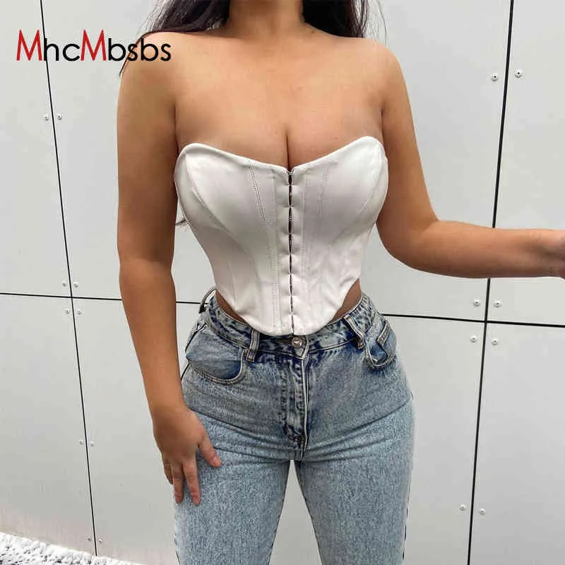 Kvinnors Sexig Korsett Topp Strapless Bustier Sommar Mall Goth Harajuku Korta Crop Tops Club Party Outfits Grunge Kläder 210517