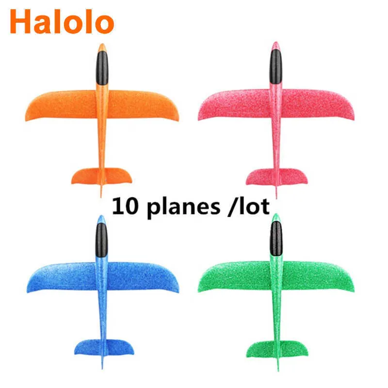 Halolo EPP Foam Hand Kasta Flygplan Utomhus Glider Plane Kids Present Toy 48cm Intressanta leksaker 10st: Lot Free Ship 211026