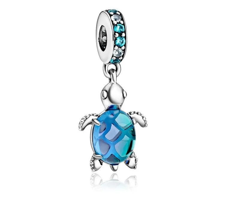 Fit Pandora Charme Pulseira Europeia Prata Encantos Beads Blue Turtle Cristal Pingente DIY Cadeia Para As Mulheres Bangle Colar Jóias