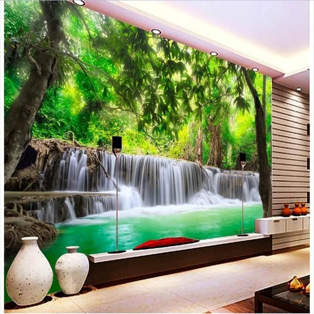 Dostosowane murale ścienne 3D Tapeta 3 D HD Jungle River Waterfall Ozdłużenie Zdjęcie 3D Siecip