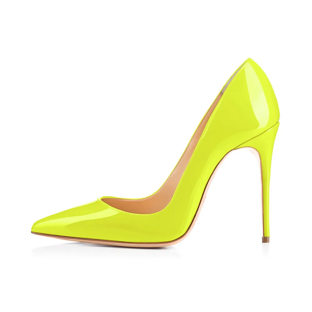 Wholesale Neon Yellow Pointed Toe Stiletto Pumps 10 12CM Heels Women Party Shoes Big Size PU Leather At Only 26.39 DHgate.Com