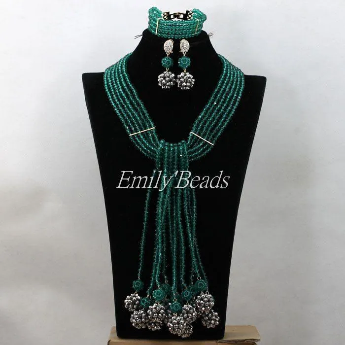 Oorbellen Ketting 2021 Splendid Teal Green Woman Gift Jewelry Set Afrikaanse Kostuum Nigeriaanse Bruiloft Kralen Crystal Aij868