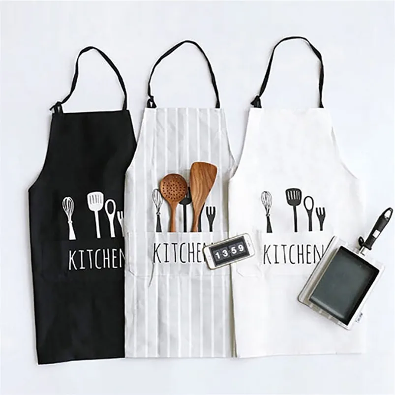 Adjustable Print Pattern Apron Chef Waiter Kitchen Cook With Pockets