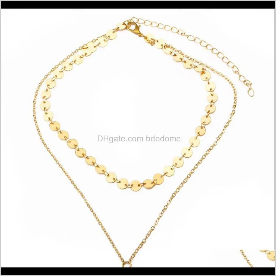 sexy multi layer necklace coin chain choker square bar pendant silver gold color plated o chain women gift