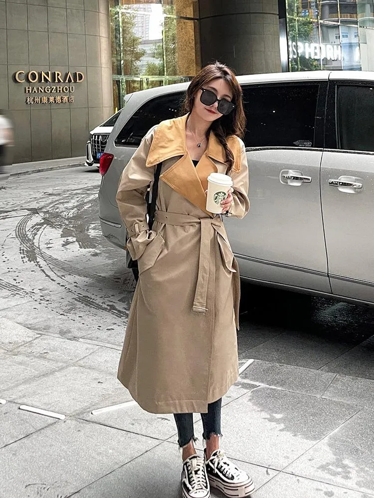 新品の通販 女性のトレンチコートウインドブレーカーの女性21春と秋のハイエンドのファッションの気質揚げ街イギリス風の緩い媒体 純正廉価 Roebuckbuilders Com