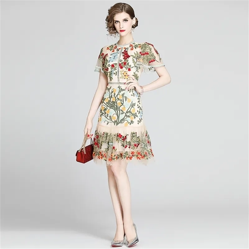 Floral embroidery mesh sleeve mini dress clearance