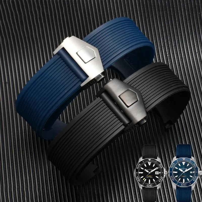 Gummi Watchband för Tag Way201A/Way211a 300 | 500 handledsrem 21mm 22mm båge Black Blue Watch Band med fällbara spännband