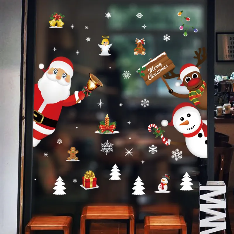 Christmas Wall Window Santa Stickers Decoration For Home 2021 House Ornaments Xmas Navidad Gift New Year 2022