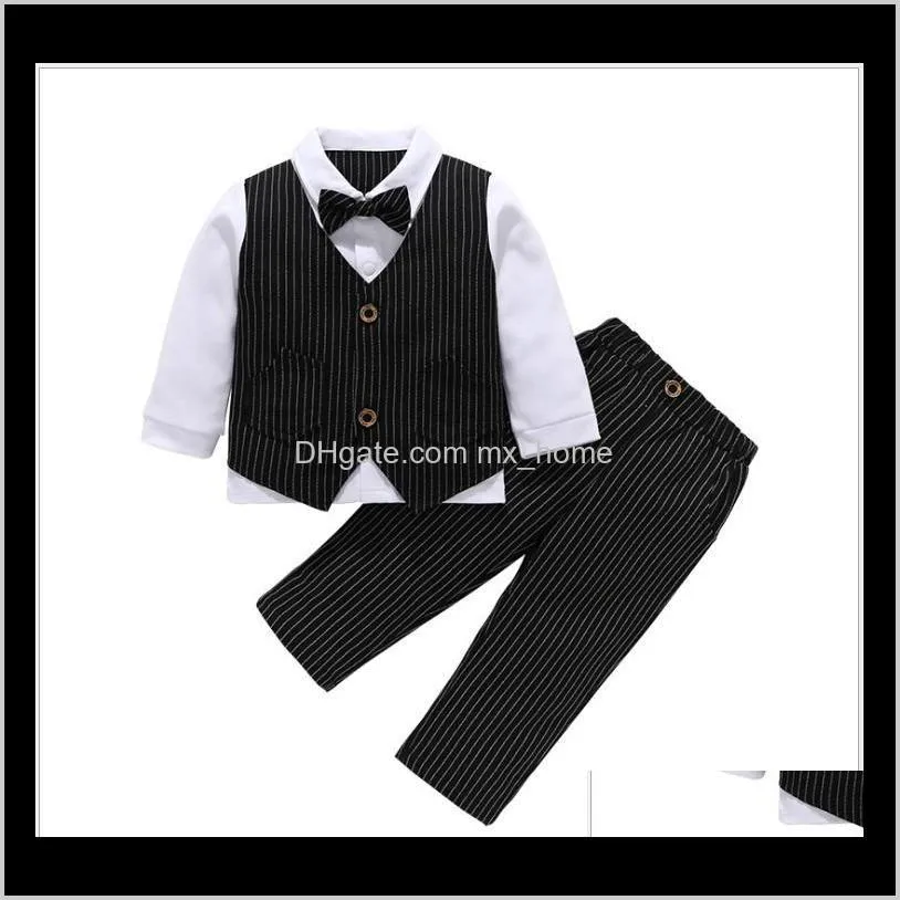 gentleman style 2020 new baby boys clothing sets handsome boy suit tops with bowtie+pants 2pcs set kids outfits children sets