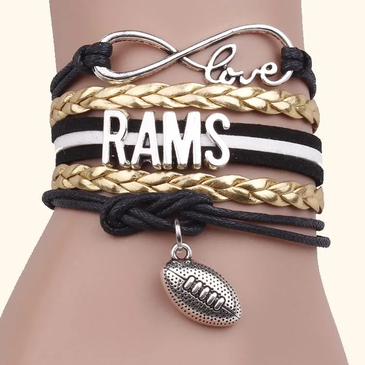 Retro-Wachs-Buchstaben-Schleife, mehrsträngiges Seil, handgewebte Armbänder, RAMS-Fußball, Geschenk, Freundin-Charm