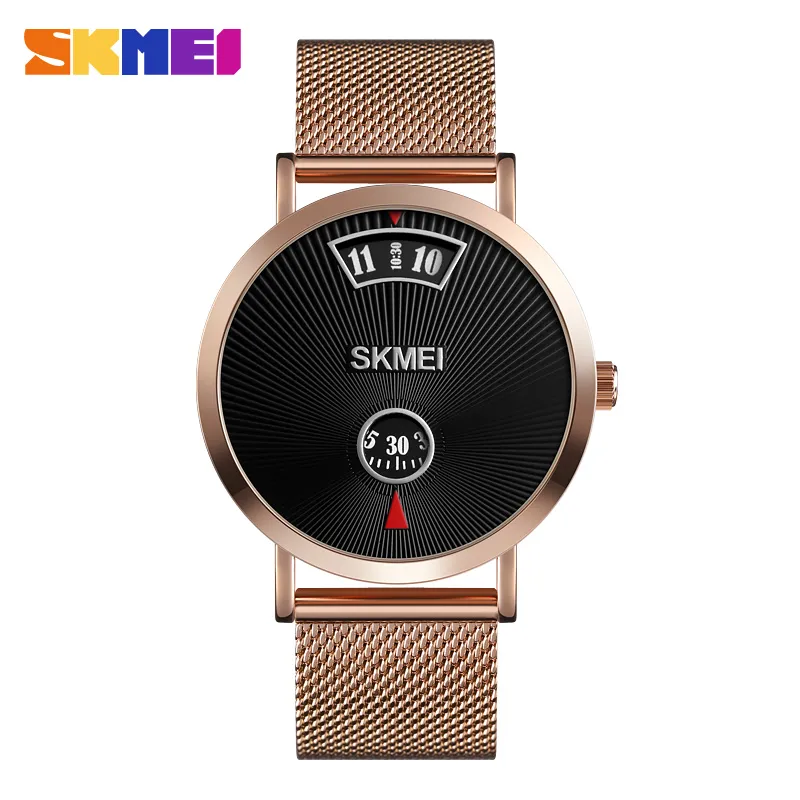 SKMEI Men s Quartz Watch Fashion Wristwatches Business Style 3Bar Waterproof Stainless Steel Leather Black Band 2024