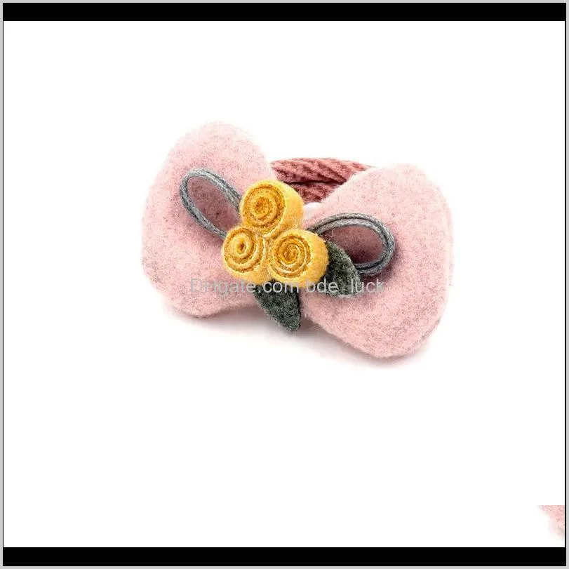 Korean Version of The New Children`s Hair Ring Woolen Bow Rubber Band Girl Children Sweet Flowers Hair Rope Accessories