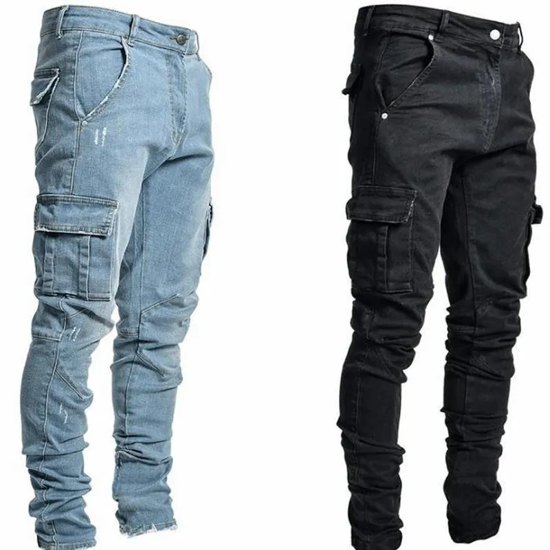 Jeans masculinos lugentolo magro fit homens magros com bolsos laterais cintura média plus tamanho lavado jeans para