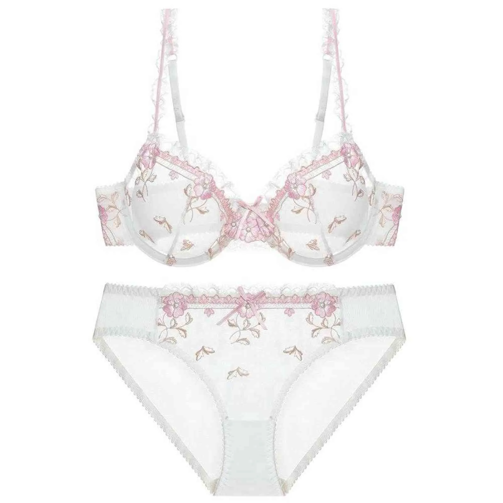 NXY sexy set Lingerie Set Embroidery Lotus Pink Ultra-thin Push up Bra Women's Sexy BowLace Underwear Bralette 1129
