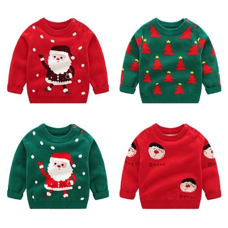 Autumn Winter Baby Boys Girls Kids Cartoon Christmas Pattern Sweater Long Sleeve Knitted s 210521