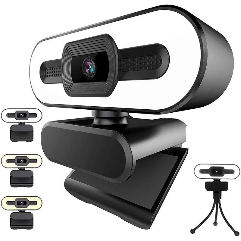 2K HD Microfoon USB Webcam met Ring Light LED Computer Camera Zoom Video Conferencing PC Mac Laptop Desktop