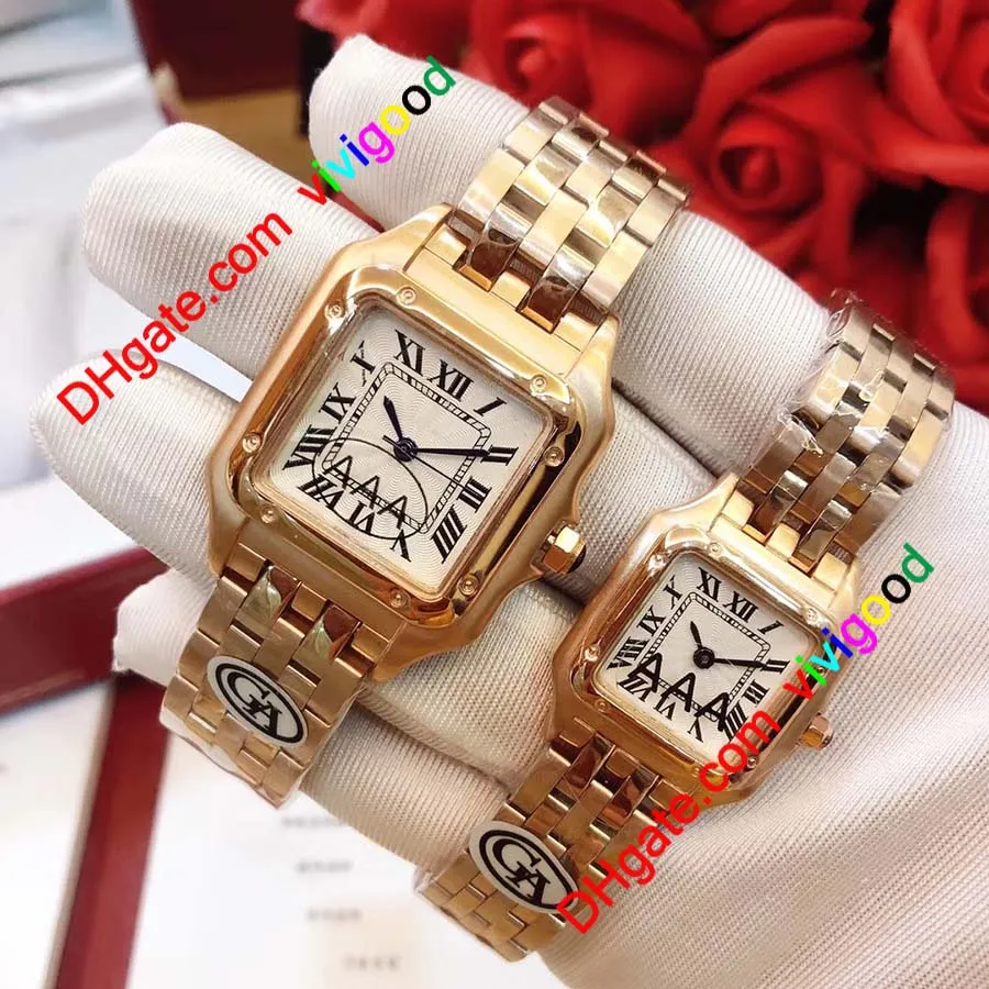 2020 Toppklass Ny modekvinna Square Gold Watch Casual Lady Quartz Panthere de G Factory Watches 316L rostfritt stål Band Mont332i