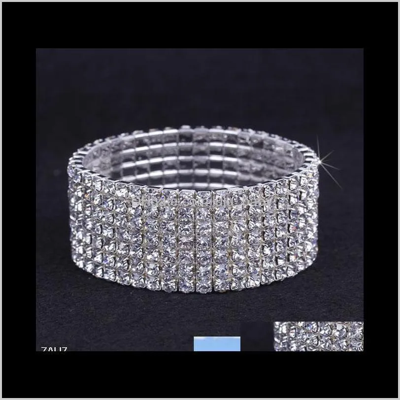 10pcs 1-10 rows rhinestone austria cz bracelets crystal wedding bride stretchy bangle wristband jewelry bracelet zau*10