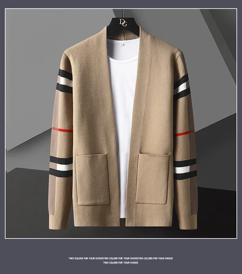 Angleterre Style poche hommes Cardigan marque de mode automne hiver Designer Cardigan grande taille épissé couleur Cardigan veste en tricot