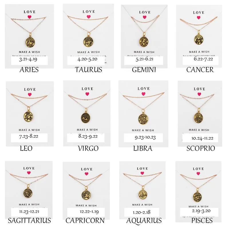 Anhänger Halsketten Tierkreiszeichen Halskette 12 Constellation Jungfrau Taurus Leo Gemini Mode mit Wunschkarte 1 stücke
