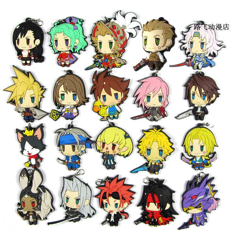 2020 Ny ankomst Final Fantasy Original Japanska Anime Figur Gummi Mobiltelefon Charms Keychain Strap G1019