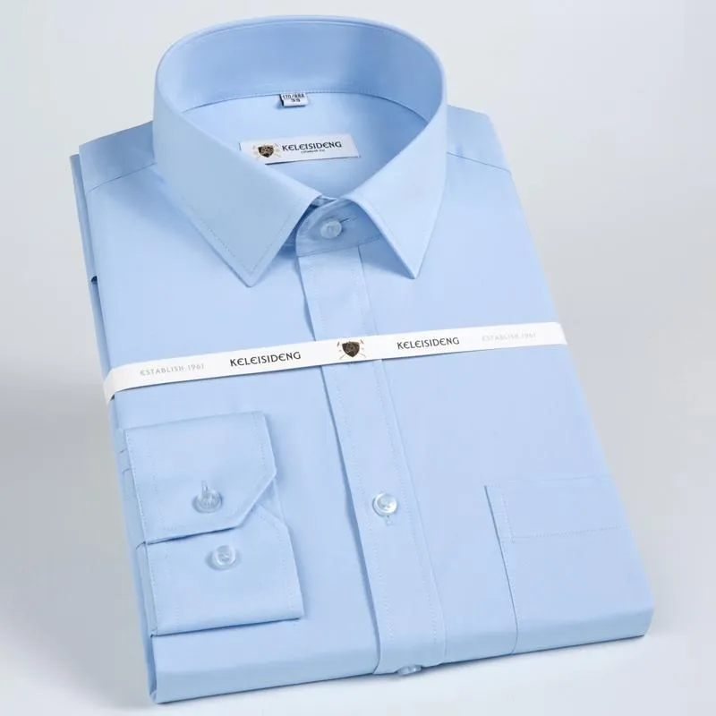 Herrklänningskjortor Långärmad standard-passning Basic Solid/Striped Shirt Pocket Formal Business Work Office Högkvalitativ Easy Care Sh
