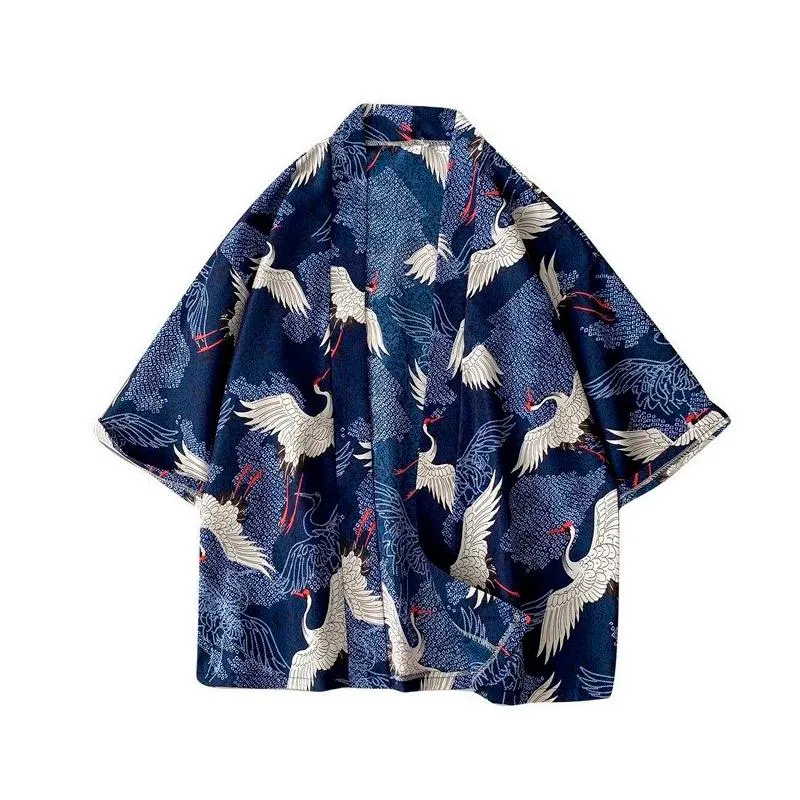 Roupas étnicas Kimono Yukata capa exterior japonesa longa cardigan homens samurai traje roupe retro impressão haori 31056