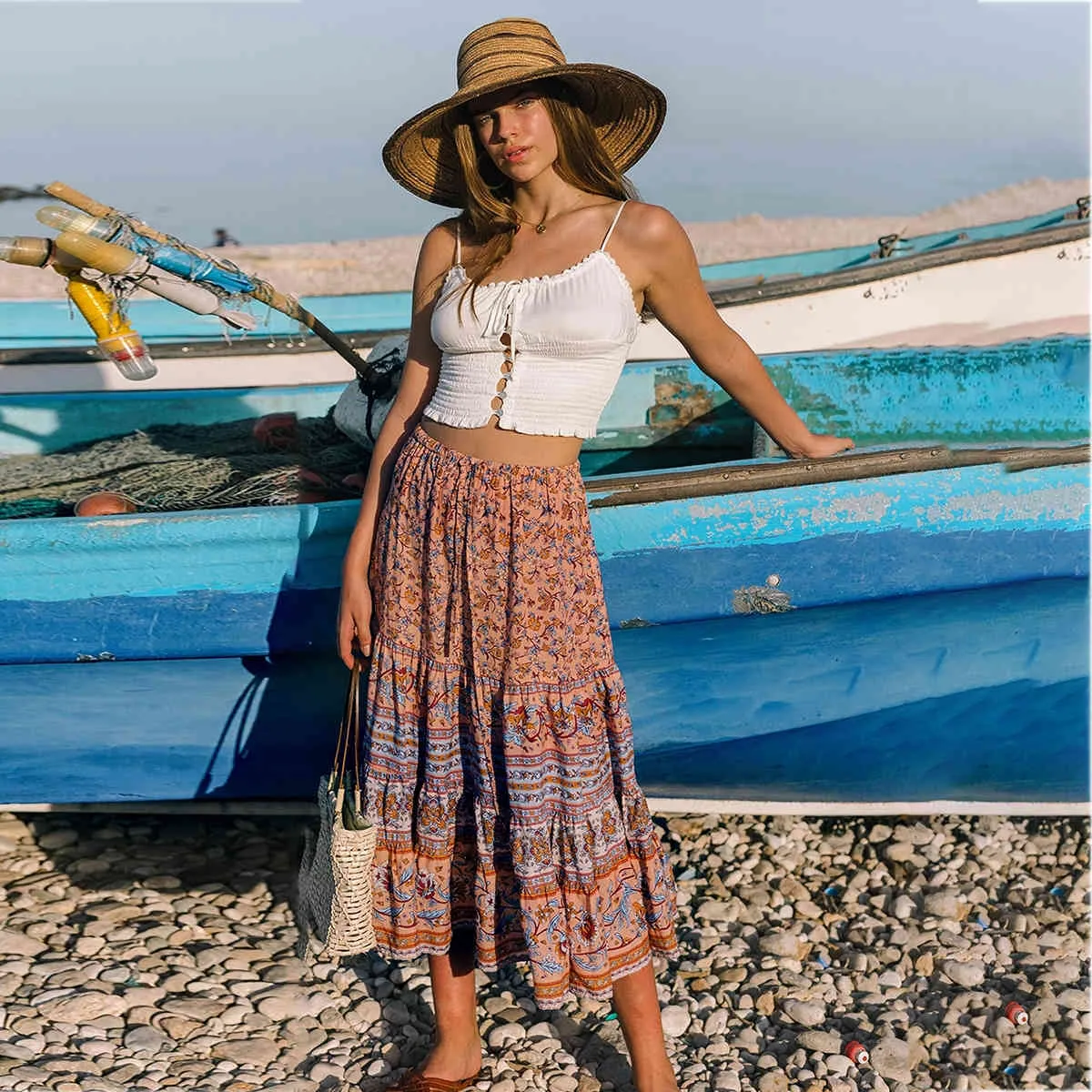 Boho Floral Midi Boho Skirt For Women Elastic High Waist Bandage Patchwork Vintage Falda Loose Fit Perfect For Summer Vacation By Jastie 210419 From Lu006 21.58 DHgate.Com