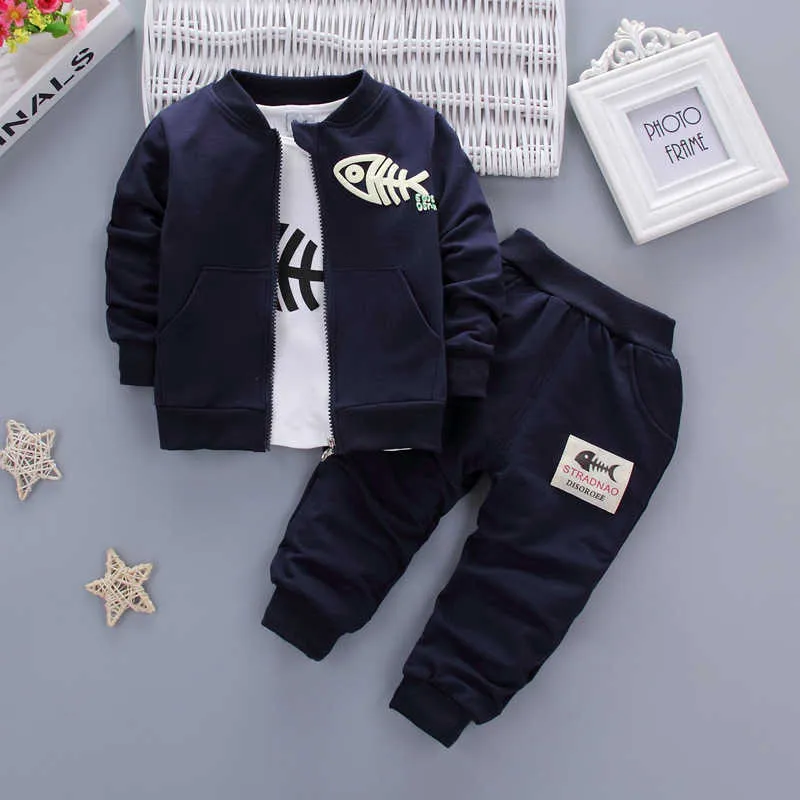 Luxe Designer Baby Boy Clothes Cartoon Fish Cardigan Jas + T-shirt + Broek Zuigeling Kleding Outfits Kids Bebes Jogging Suits G1023