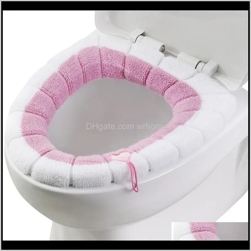 Toilet Seat Cushion Universal Plush Toilet Cover Autumn And Winter Warm Cover Cute Knitting Comfort Reusable Flannel Four Colors