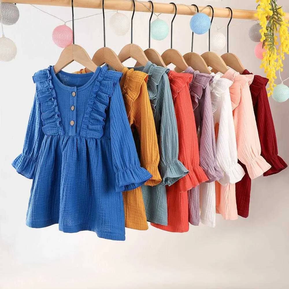Linen Dress Ropa Ni a Kids Wear Kawaii Princesa Children Clothes Girl Blue Kleid Vestidos Casuales Disfraz 2 a os Ruffle Top Q0716
